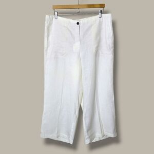 J. Jill Love Linen Wide Leg Cropped White Pants Size Large Summer Casual